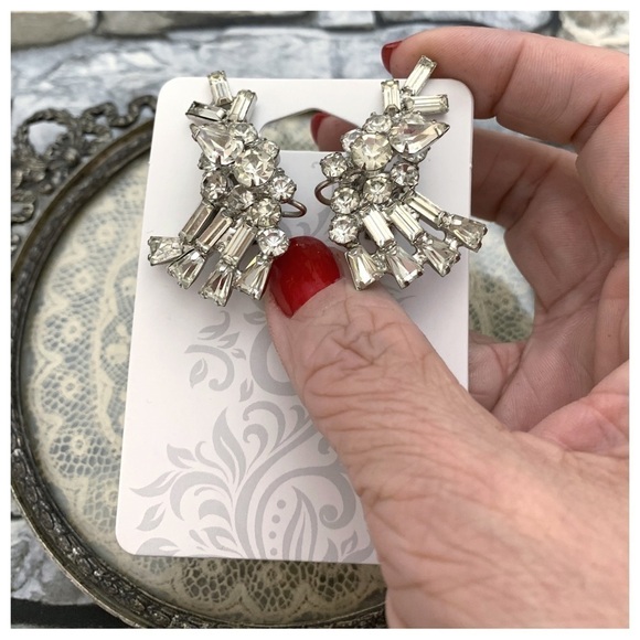 Vintage Juliana DeLizza Elster D&E Art Glass Rhinestone Ear Climber Clip Earring - Picture 1 of 7